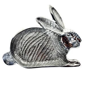 Whimsical Bunny Shaped Aluminum Pewter Vintage Plate/Tray 10" x 8" Made in India